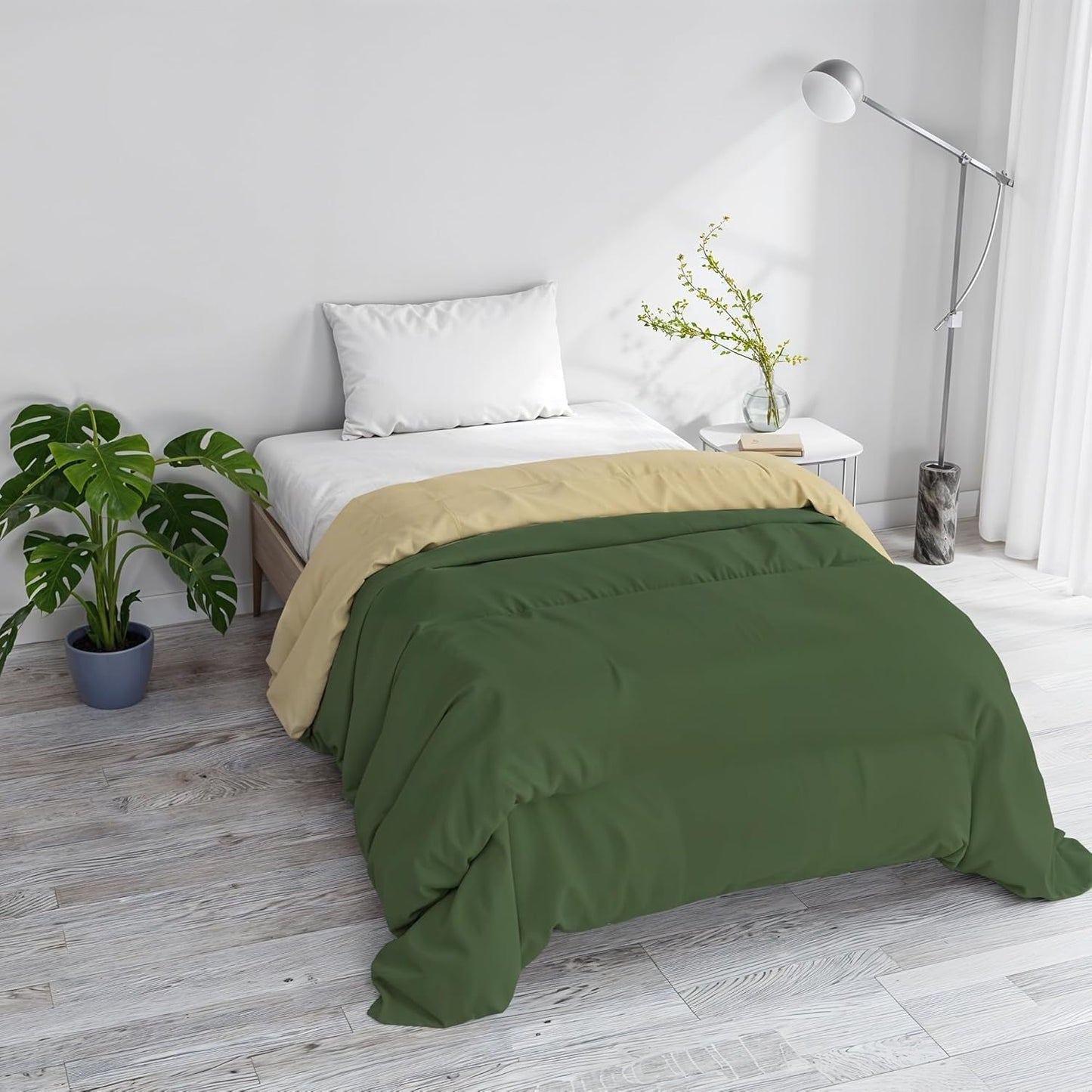 Couette d'hiver basique, unie et doublée, vert foncé/crème, 200X245Cm Couettes et couettes Naty Shop Vert foncé/crème 200X245Cm