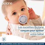 BIOLANE - Tétine ronde - Sucette extra fine - 6+ mois - Bicolore vert - Tétine en caoutchouc naturel - Pour le développement buccal - Douce et confortable