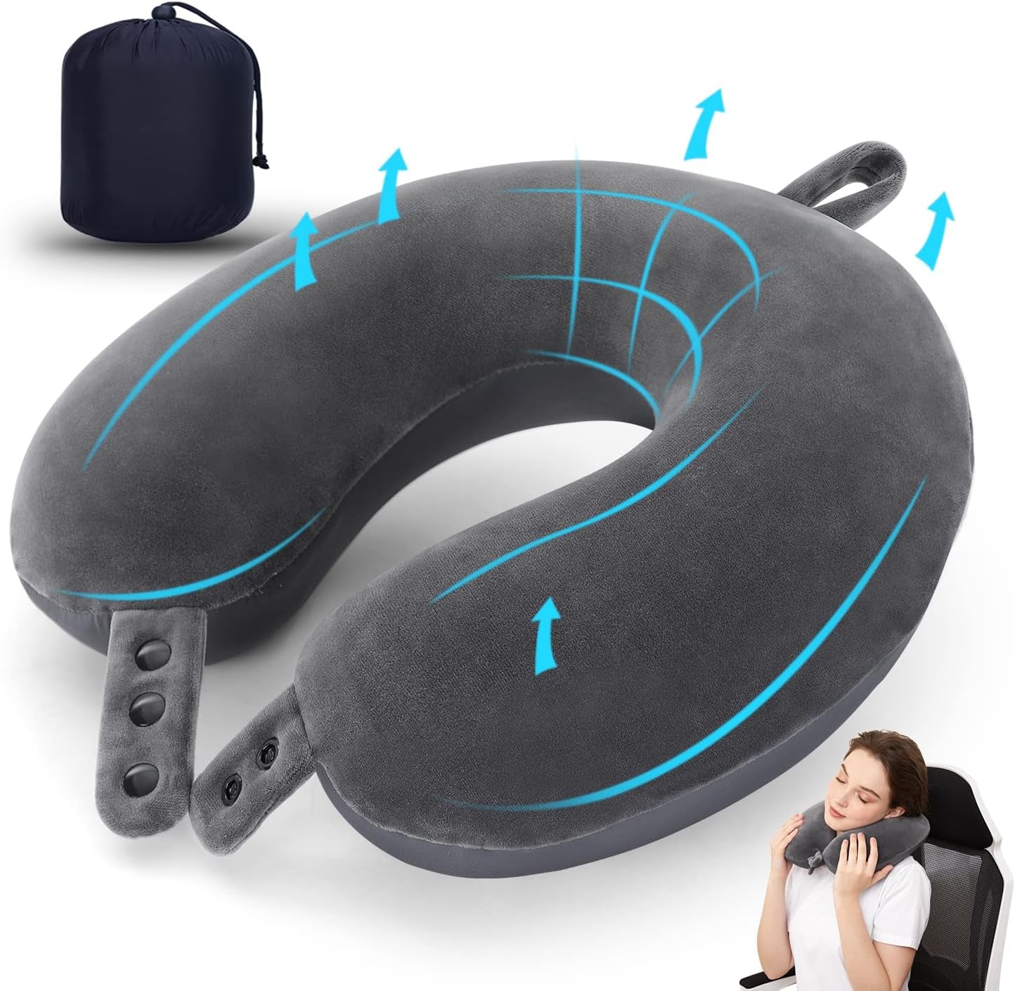 TALLGO Oreiller cervical de voyage, le meilleur oreiller d'avion en mousse à mémoire de forme pour appui-tête, oreiller doux réglable pour avion, voiture et maison, oreillers orthopédiques cervicaux roses Naty Shop gris standard