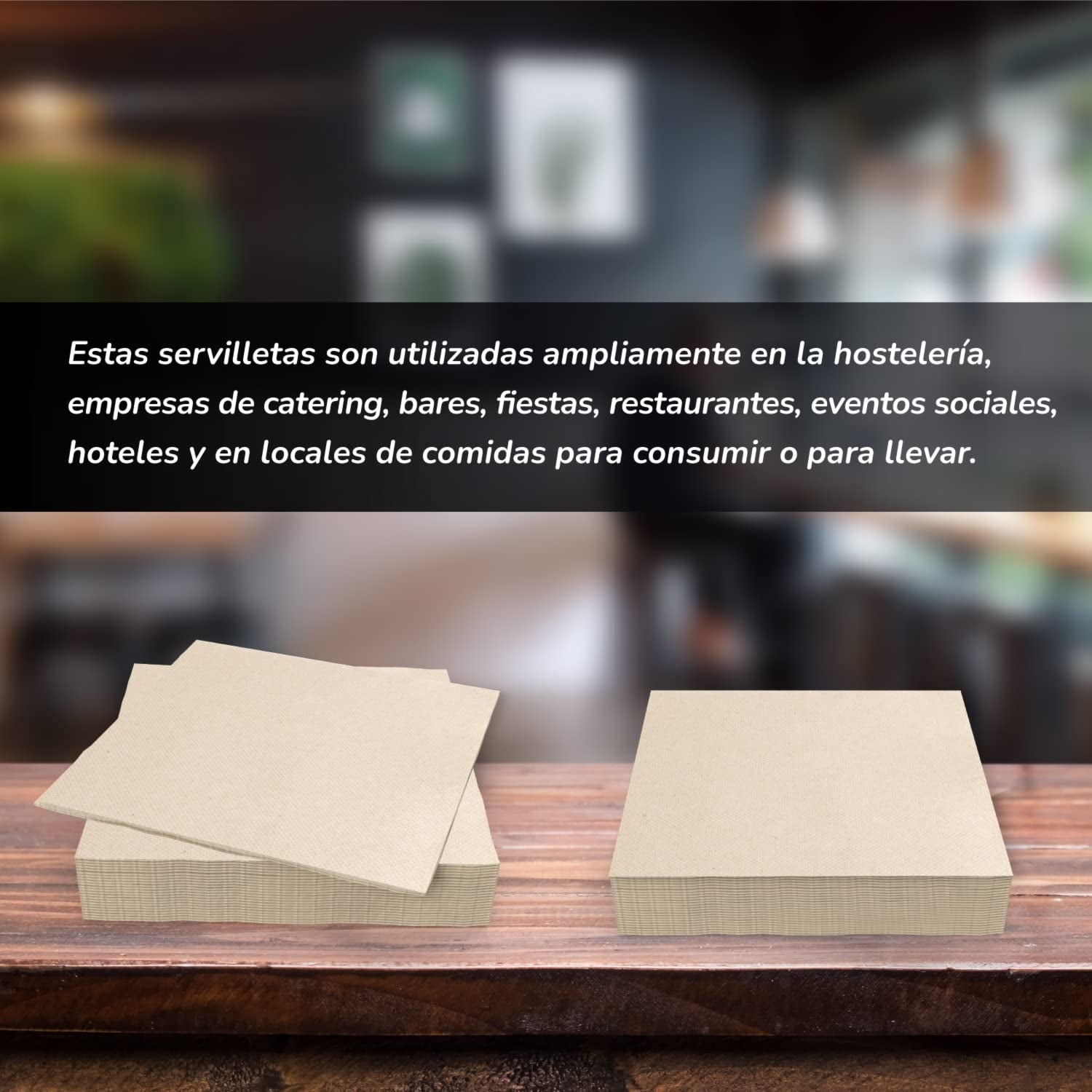 - 600 pièces de serviettes à cocktail de marque Bio-Eco - Couleur Naturelle - 100% Recyclables - Micropointe - 10 X 10 Cm (Pliée) Et 20 X 20 Cm (Dépliée)