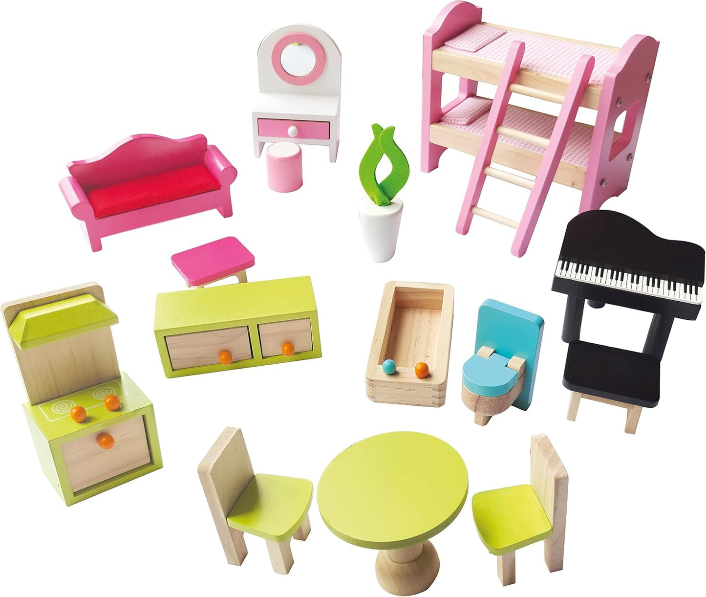 Bino World of Toys Maison de poupée avec balcon, jouet pour les tout-petits à partir de 3 ans, avec 3 étages, escaliers, 4 pièces et balcon incl. 15-TLG. Accessoires, Pour promouvoir les compétences des enfants, Maisons de poupées design rose Naty Shop