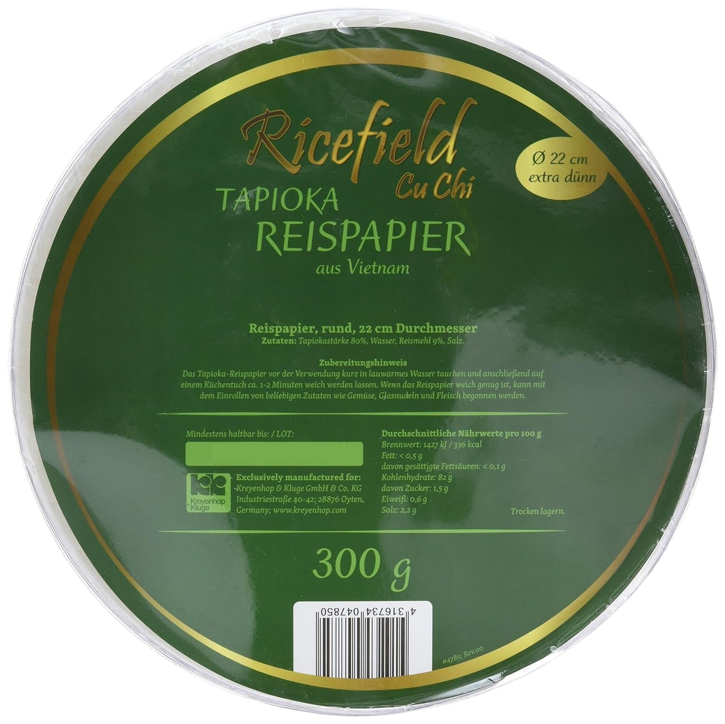 Ricefield Tapioca Papier de Riz Rond 22 cm Qualité Premium 300 g