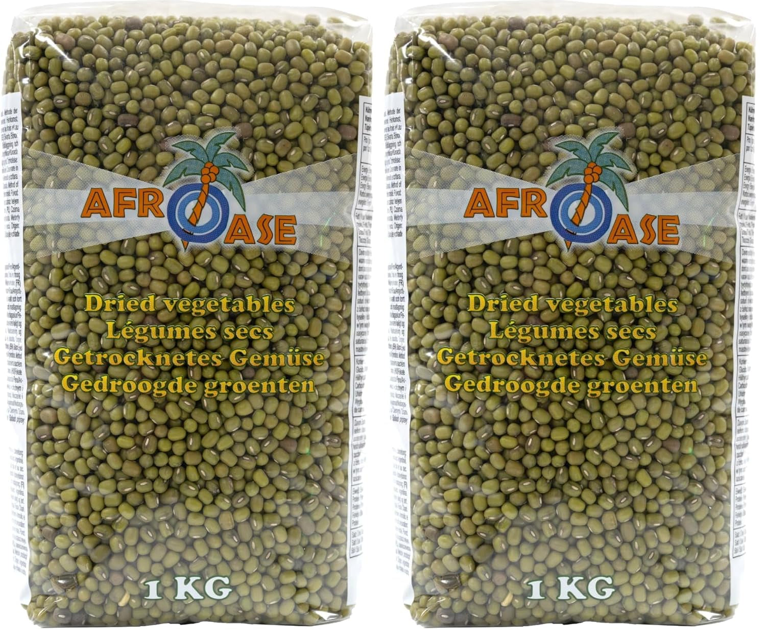 AFROASE - Haricots verts mungo - 1 x 1 kg (Pack de 2)