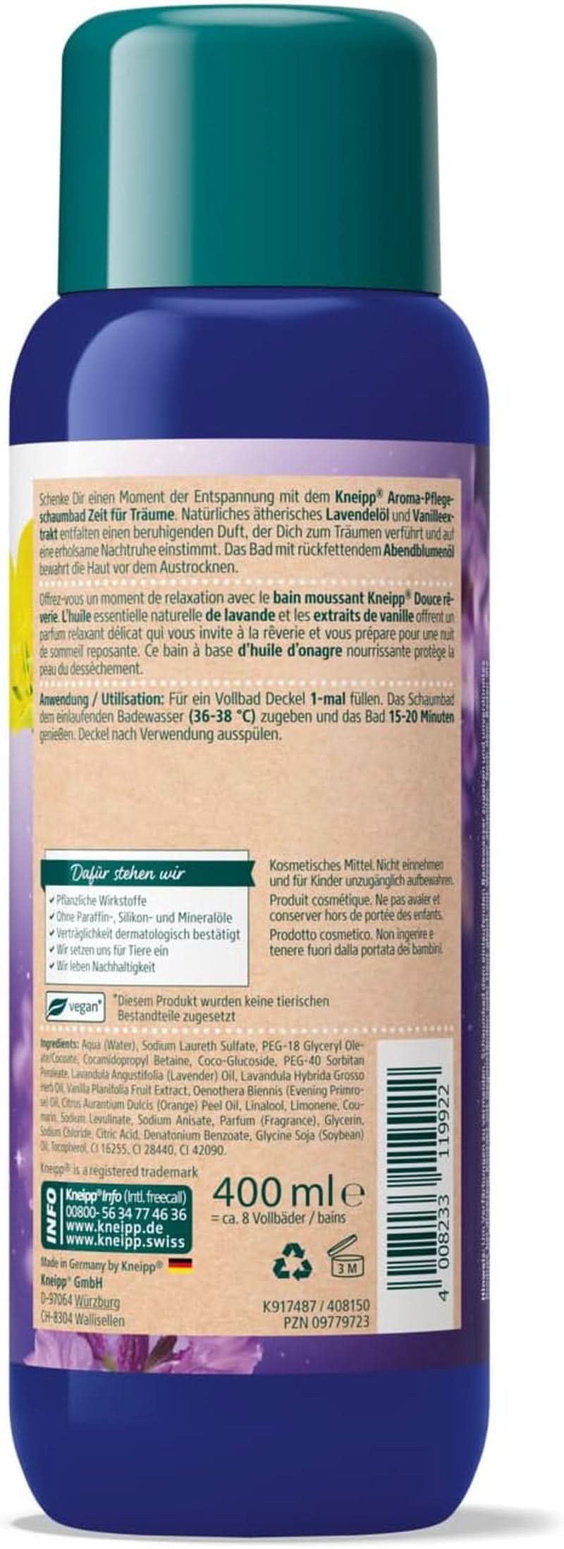Kneipp Aroma, additif pour le bain, lavande et vanille, 400 ml Douche et bain Naty Shop