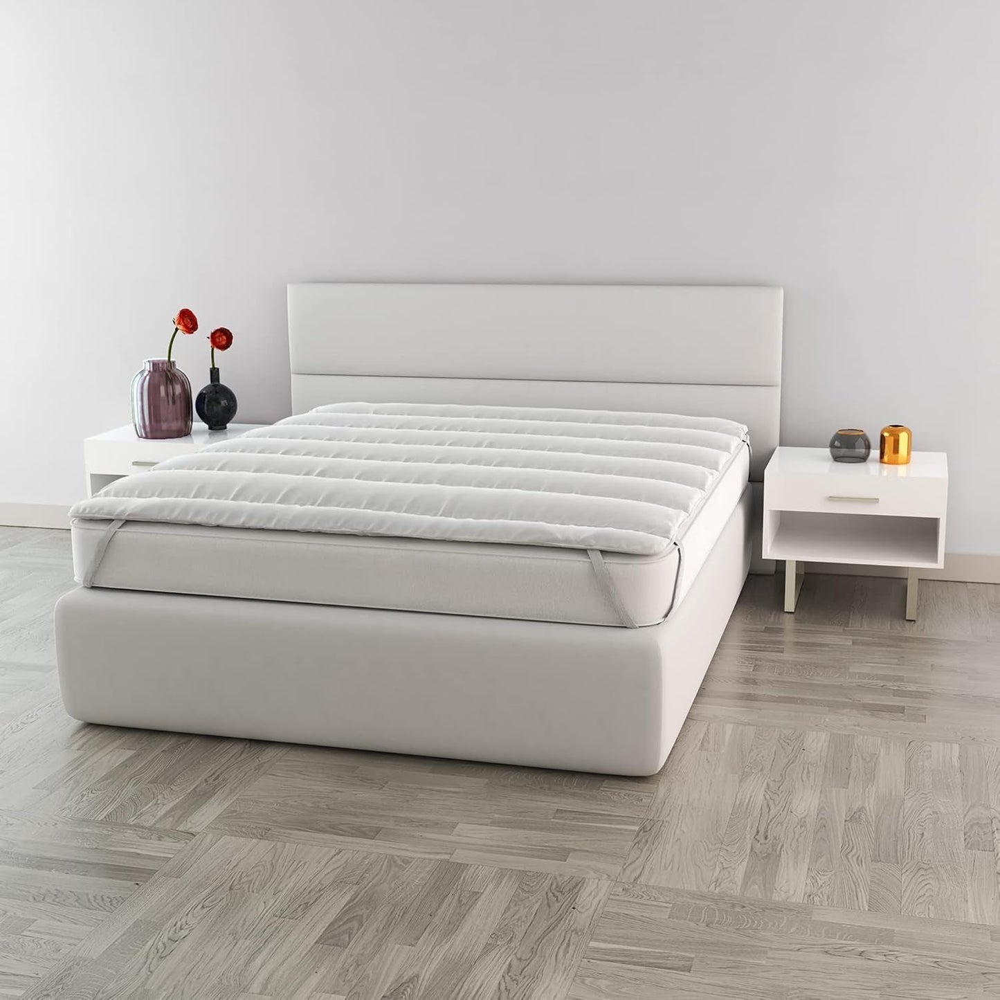 Italian Literie Surmatelas élégant, Blanc, Couettes et Couettes Doubles Naty Shop 160X195