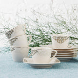 KARACA Nazende Ensemble de tasses à expresso en porcelaine – Tasses à café turques de 80 ml avec soucoupes, service à café moderne 12 pièces avec 6 tasses à café et 6 soucoupes, tasses à moka – Blanc