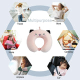 Oreiller cervical pour enfants, pour avion, voiture, train, voyage, adulte, mousse à mémoire de forme, motif animal mignon, oreiller en forme de U, housse amovible (rose 2) Oreillers cervicaux orthopédiques Naty Shop