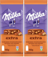 Milka Extra Caramel Sel Amande - Chocolat au lait alpin avec des morceaux de caramel, des amandes et une pincée de sel - 190g