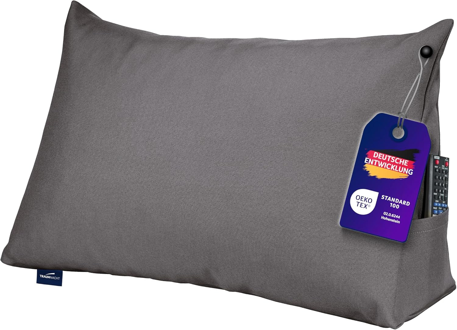 Traumnacht Cosy Back Oreiller de lecture 70 x 40 cm beige Housse amovible et lavable en 100 % polyester Poche latérale pratique Certifié Oeko-Tex Produit selon les normes de qualité allemandes