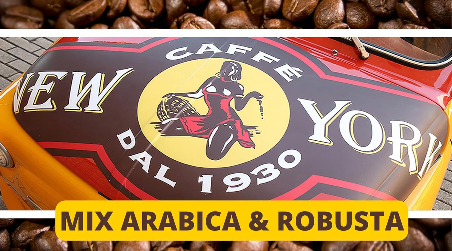 New York Coffee - EXTRA P - Café en grains, goût fort et décisif, grains Arabica et Robusta, à moudre, expresso italien, mélange de bar - qualité premium depuis 1930 - 1 kg, grains