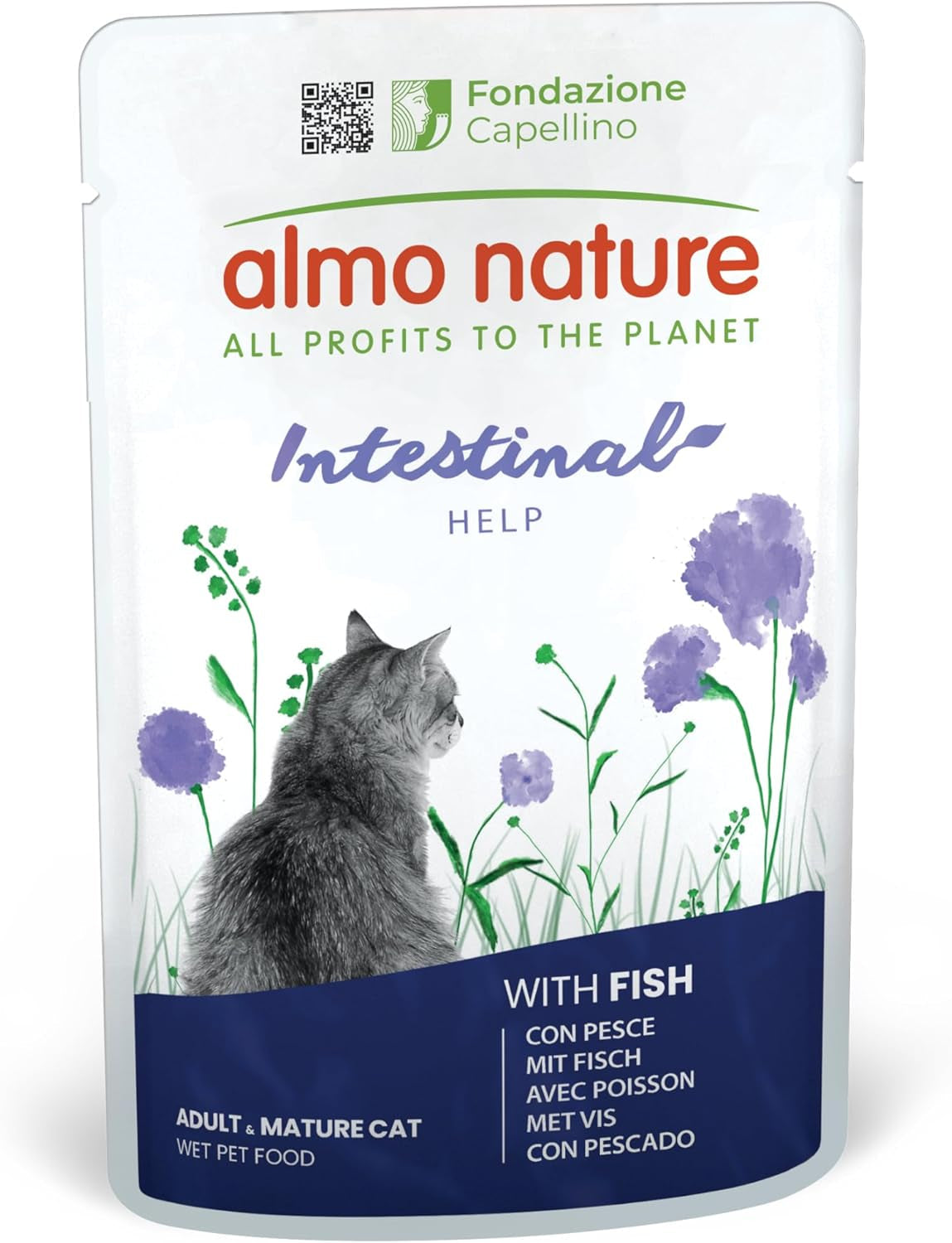 Almo Nature Functional - Intestinal Help - Nourriture humide pour chats adultes et matures aux intestins sensibles - au poisson - soutient le microbiome - 70 g (paquet de 30)