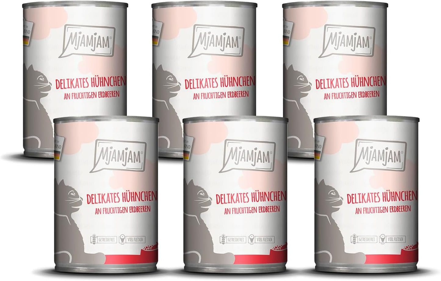 MjAMjAM - Nourriture humide premium pour chat - poulet délicat aux fraises fruitées 400g, paquet de 6 (6 x 400g), naturelle avec un supplément de viande