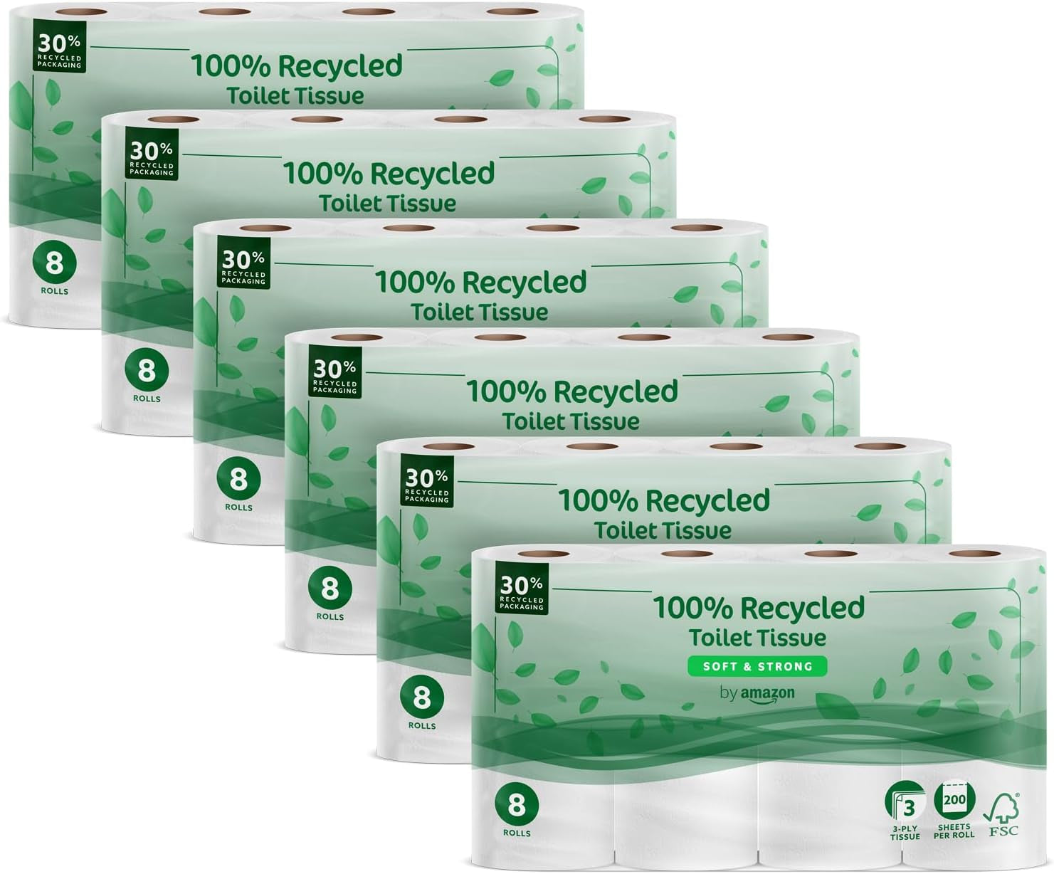 By Amazon Papier toilette matelassé 3 épaisseurs, doux et velouté, 36 rouleaux (9 rouleaux, lot de 4), 200 feuilles par rouleau, certifié Fsc