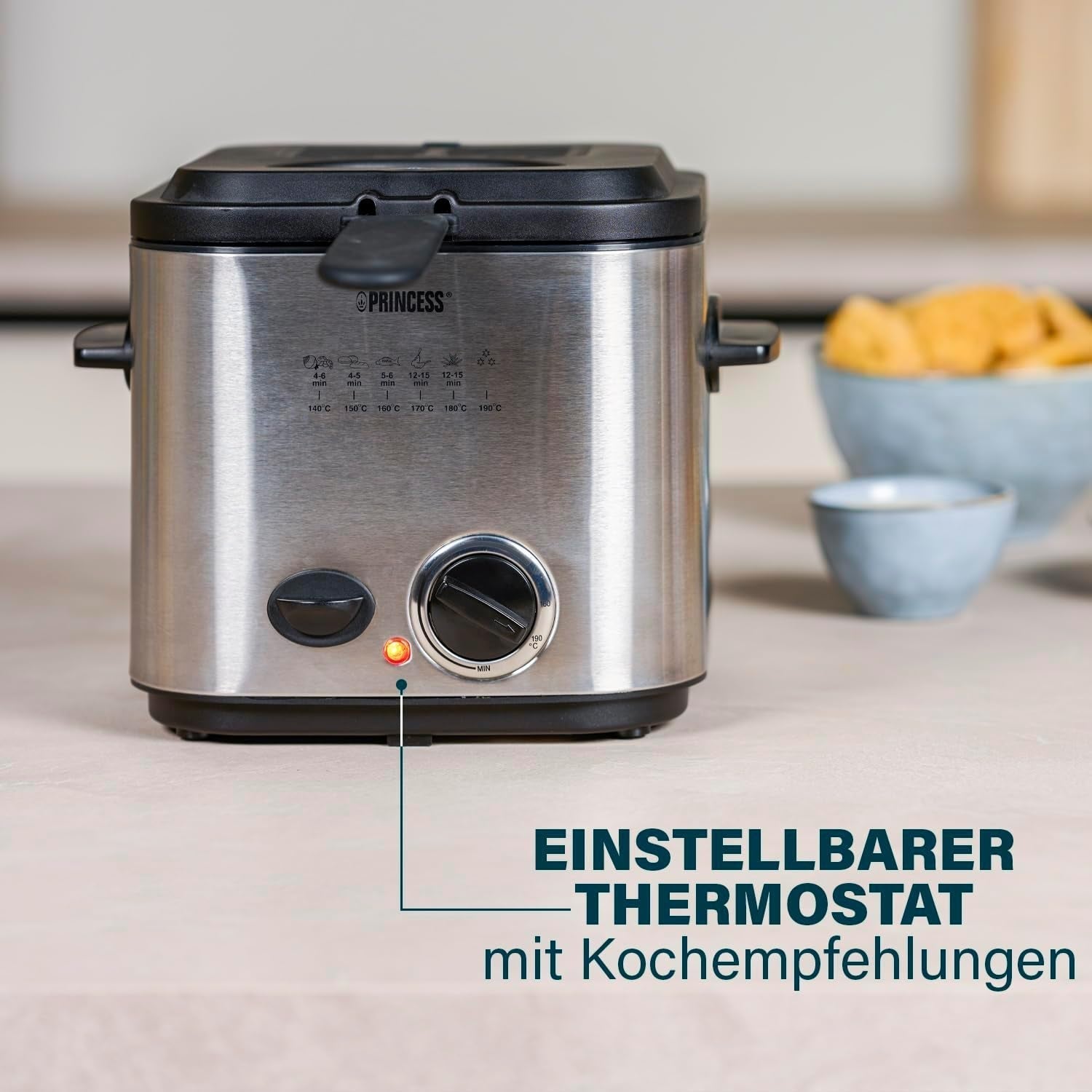 Mini Friteuse à Fondue Princess 182611 - Chauffage Rapide - Filtre à Odeurs - Capacité 1,2 Litre, Argent Électroménager Naty Shop