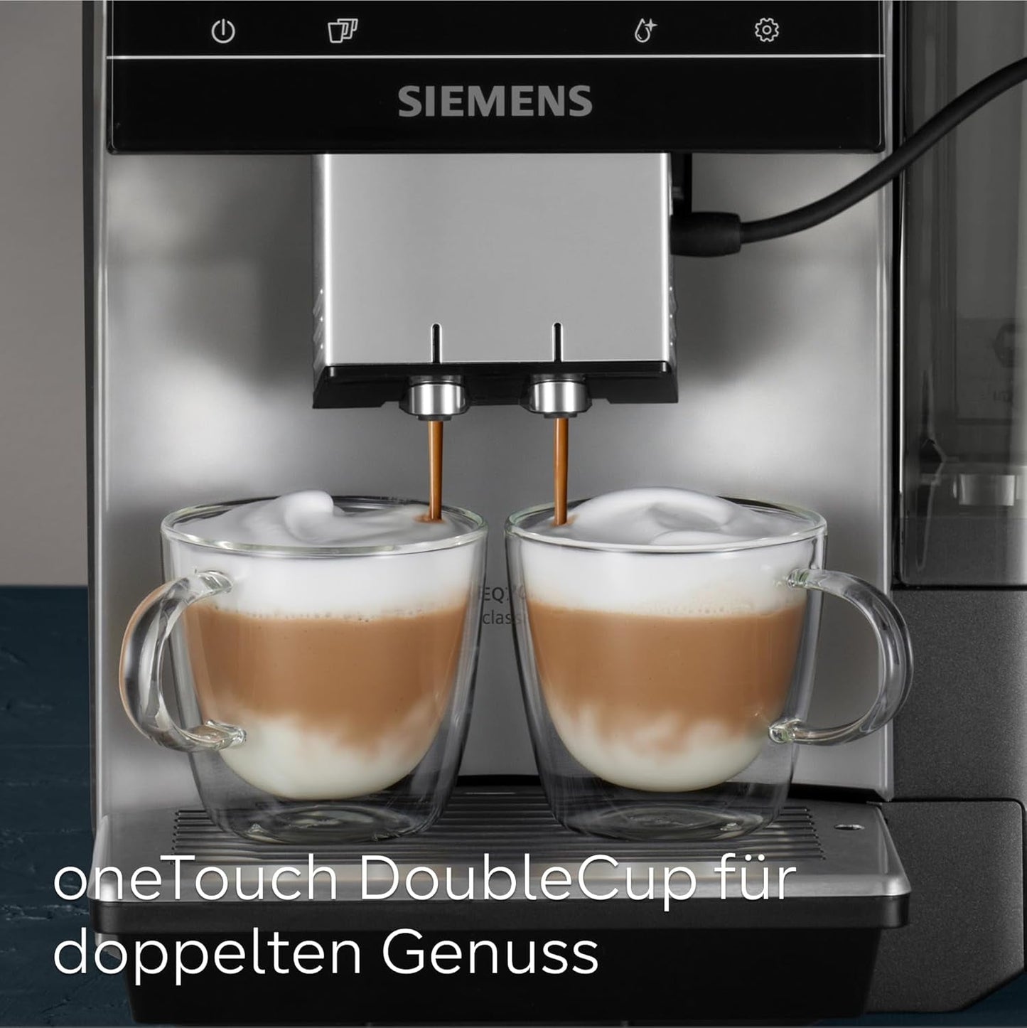 Machine à expresso automatique Siemens EQ700 classic TP715D01, contrôle par application, infusion froide, écran tactile intuitif, jusqu'à 10 créations de café individuelles comme favoris, nettoyage automatique à la vapeur, 1500 W, gris argenté