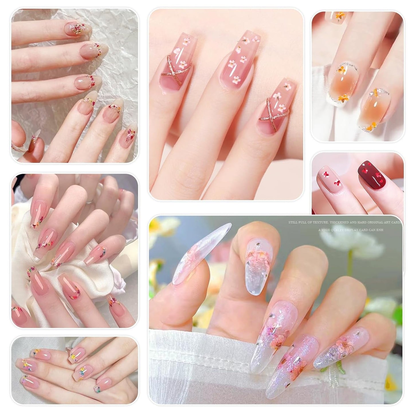 Nail Art Flowers Set Décoration - Gelnägel Zubehör 3 Farben (Orange, Blassrosa, Rose), Nail Art Aufkleber Trockene Blumen Kit Getrocknete Blumen Zubehör Set DIY Nageldekoration
