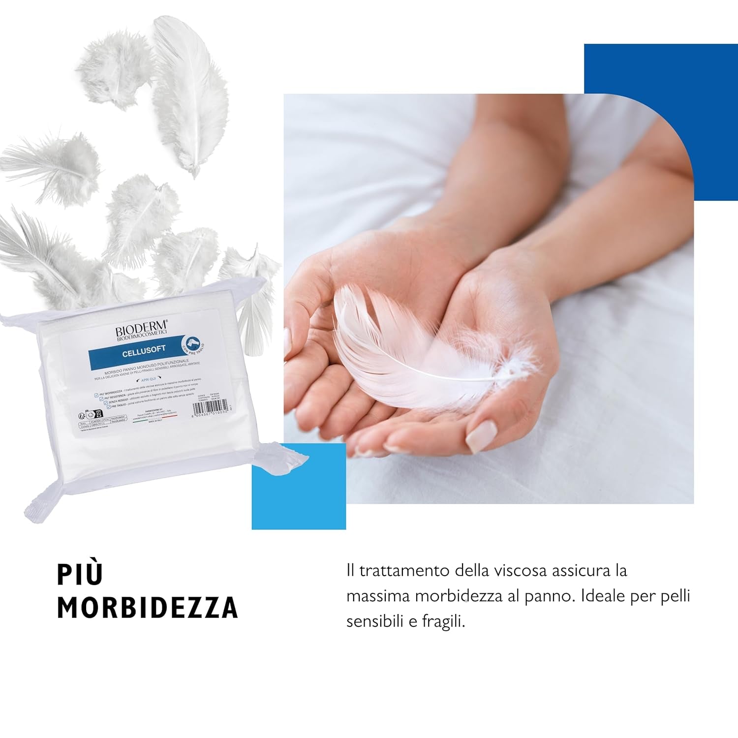 BIODERM Cellusoft - lingettes humides douces multifonctions jetables en viscose et polyester - lingettes multifonctions pour l'hygiène délicate des peaux sensibles et rougies des personnes âgées et des enfants - 30 x 38 cm (50