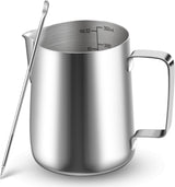 Tasse à lait, tasse à lait en acier inoxydable de 350 ml avec marque de mesure, accessoire Barista, tasse à lait pour cappuccino, expresso, latte art, amateurs de café, argent, 355 ml