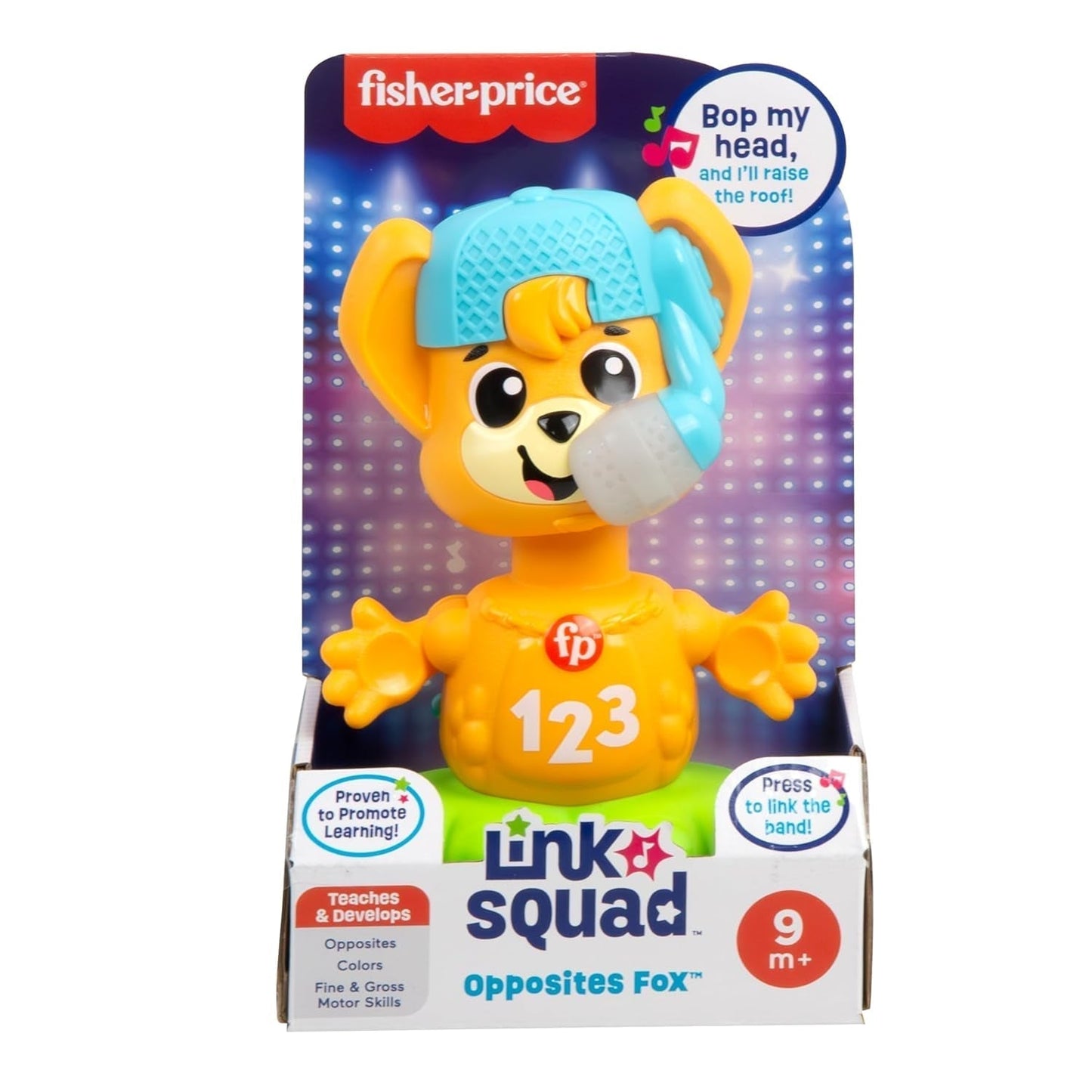 Fisher Price Animal Band Rino le renard apprend les contraires, renard interactif pour apprendre par le mouvement, lumières colorées, chansons et sons, jouet pour bébé, 9 mois et plus, HYL02 Baby Toys Naty Shop