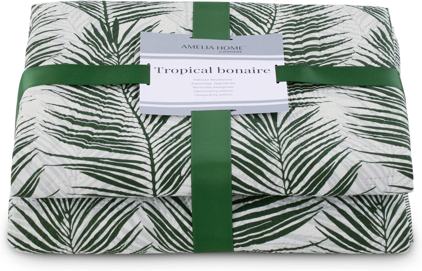 Ameliahome Couvre-lit Couvre-lit 170X210 Cm Double Face Facile d'entretien Couvre-lit Motif Plante Vert Blanc Tropical Bonaire Lits et Couvertures Besuche den AmeliaHome-Store