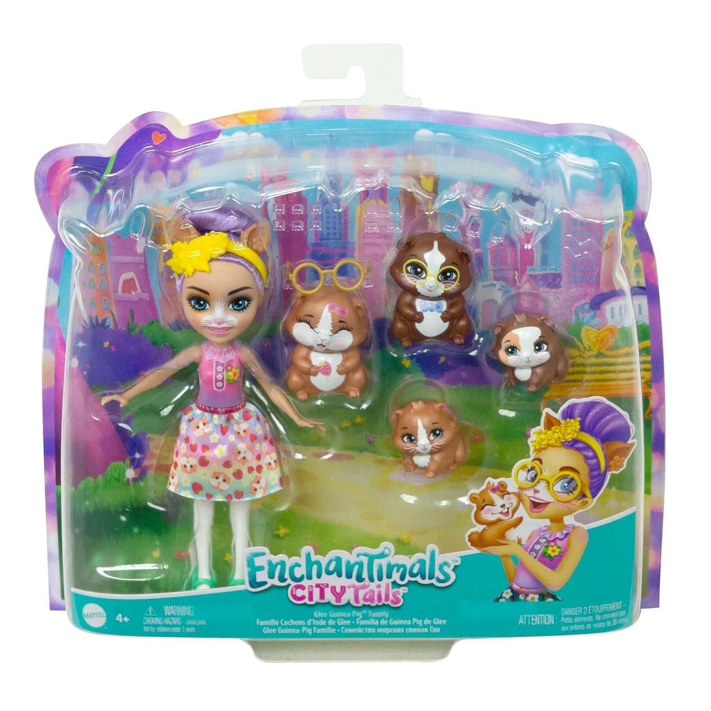 ENCHANTIMALS City Tails Glee Guinea Pig Family - Poupées cochon d'Inde avec 4 adorables figurines de cochon d'Inde, à partir de 4 ans, HHB84