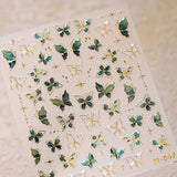 JMEOWIO 3D Nagelsticker Vert Or Schmetterling Nail Art Autocollant Selbstklebend Nagelaufkleber 5D Stéréoscopique Décoration Nageldesign Zubehör 1 Blatt