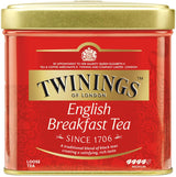 Twinings English Breakfast Tea Thé noir en vrac dans une boîte à thé Thé noir fort issu de feuilles de thé de haute qualité cueillies dans les meilleures plantations de thé du Sri Lanka et de l'Inde G, neutre, 100 grammes