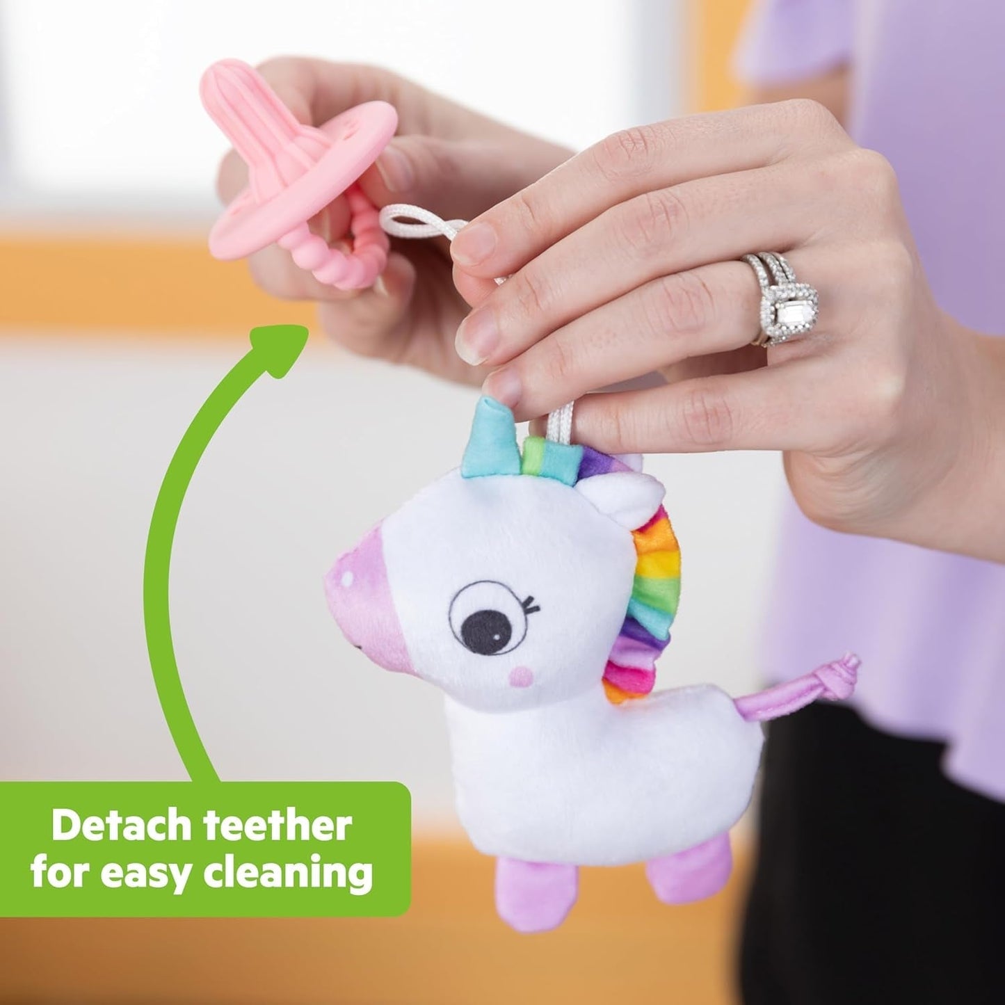 Sucette en peluche Bright Starts SootheMate, Licorne - Sucette amovible en forme de sucette pour nouveau-nés et enfants plus âgés