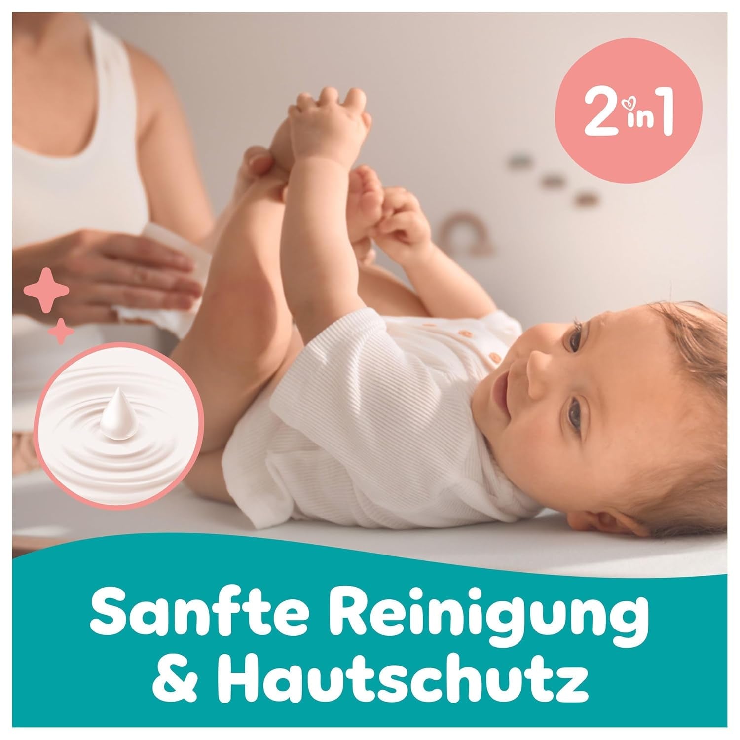 Lingettes humides Pampers Sensitive, 6 paquets de 80 lingettes = 480 lingettes, non parfumées, pour un nettoyage doux et doux