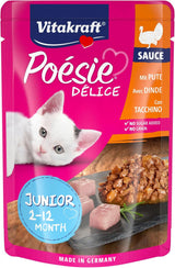 Vitakraft Poésie Délice, Junior, Nourriture humide pour chats, Nourriture humide en sauce, à la dinde, Multipack, pour jeunes chats, Sans sucre ni céréales ajoutés (23 x 85g)
