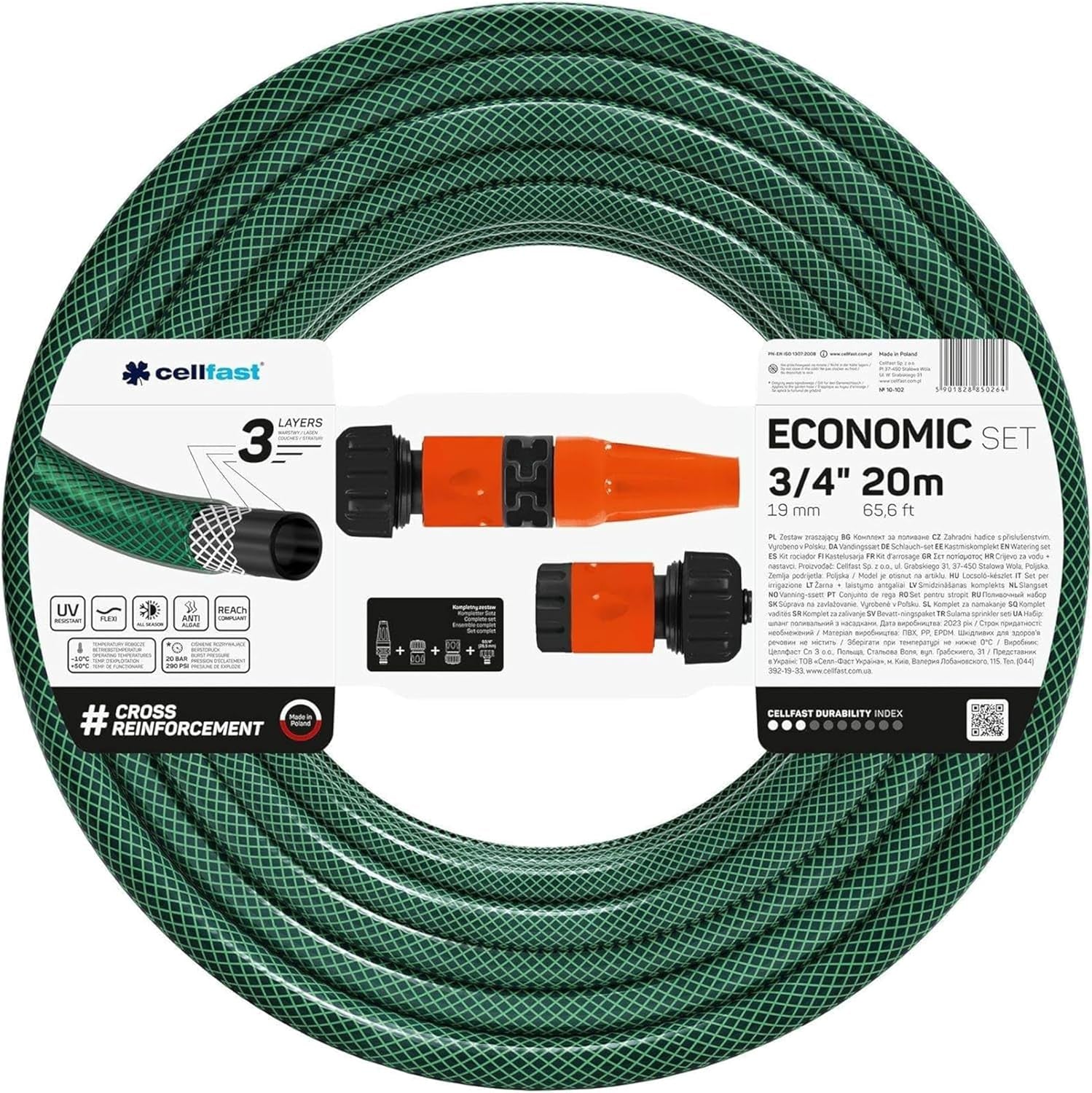 CELLFAST Kit d'arrosage, Arroseur de Jardin, Arroseur de Pelouse pour Fleurs et Plantes, Connexion Rapide, Économique