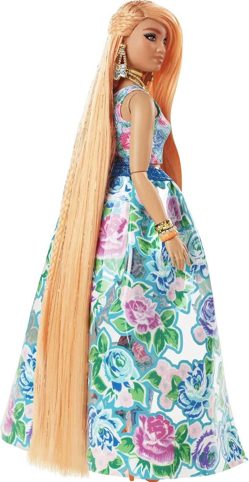Barbie Extra Fancy, cheveux longs et courbés blond fraise, costume deux pièces, chat bleu, sac rose, lunettes de soleil ananas avec poupée, convient comme cadeau, poupées Hhn14 Naty Shop