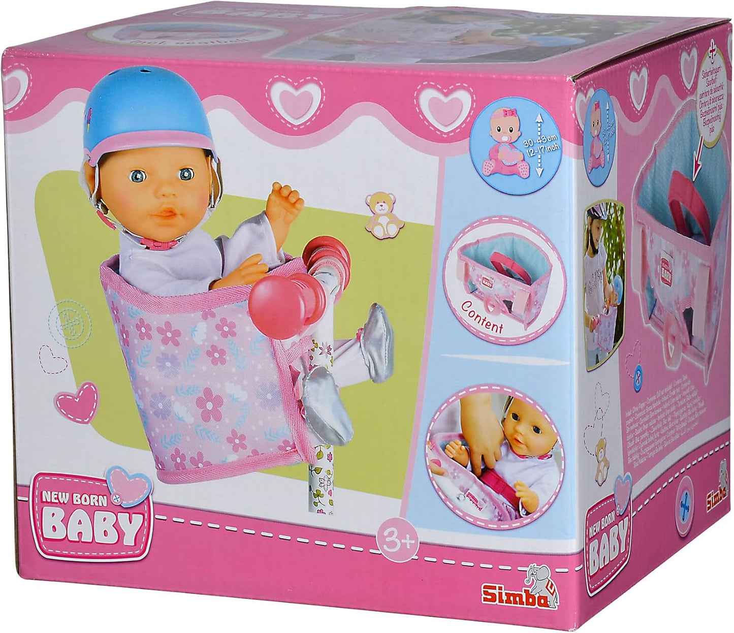 Simba 105560018 - Siège de vélo nouveau-né avec ceinture, accessoire de poupée, siège en tissu, ceinture de sécurité, guidon Velcro, pour poupées de 30 à 43 cm, à partir de 3 ans