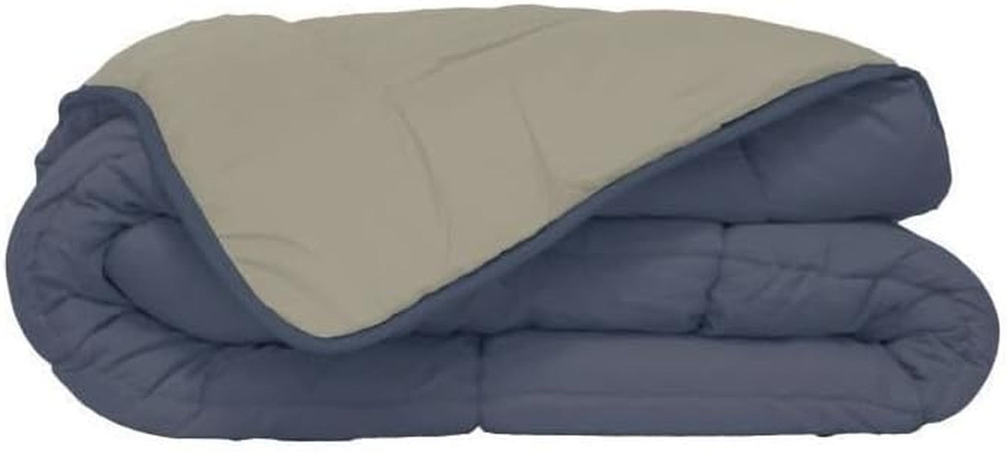 Poyet Motte Couette lavable avec housse fixe - 140X200 Cm - Bleu pétrole/beige mastic Couettes et couettes Naty Shop Gris 140 X 200 Cm