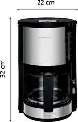 Krups KM3210 Pro Aroma Plus Machine à expresso, 10 tasses, 1,25 L, maintien au chaud pendant 30 minutes, fenêtre de niveau d'eau visible, système anti-goutte, noir avec applications en acier inoxydable