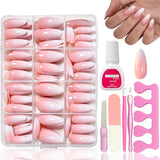 Kit de faux ongles 360 pièces – Faux ongles courts nus, rose, blanc, dégradé – Carré à coller sur faux ongles – Couverture complète, brillants, autocollants pour femmes et filles (carré)