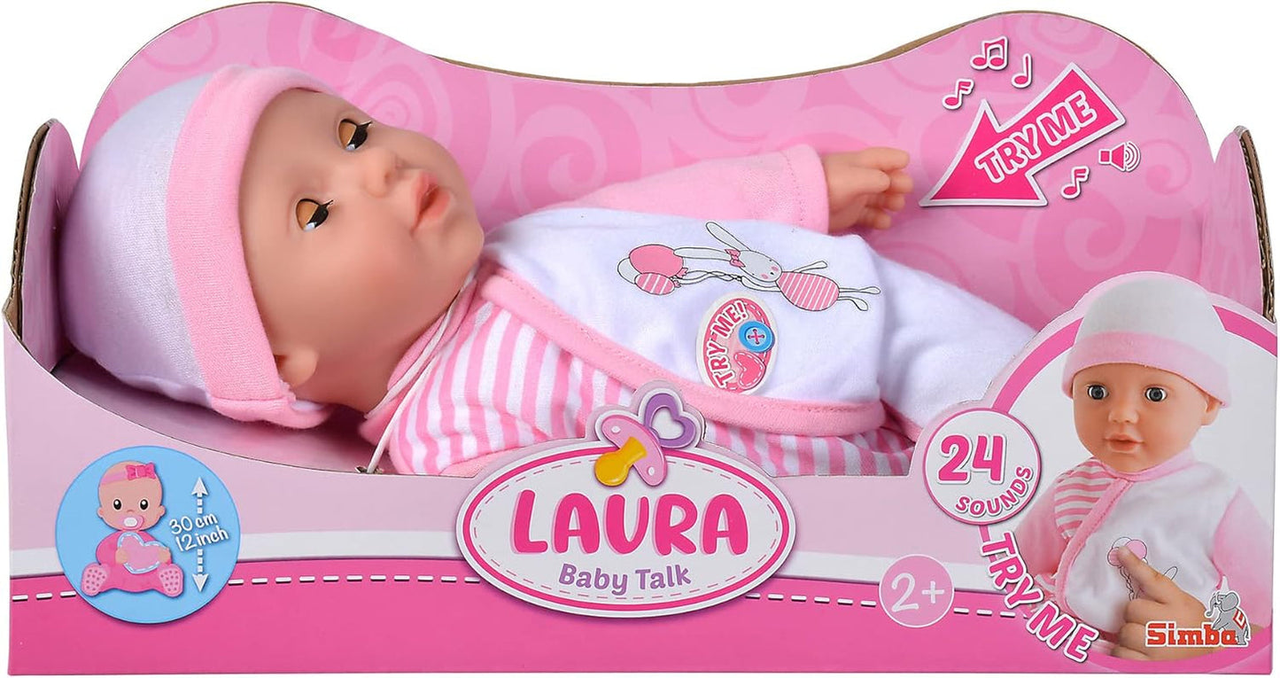 Simba 105140020 - My Love Baby Talk, poupée au corps doux avec des yeux endormis dans une jolie combinaison, émet 24 sons de bébé, 30 cm, poupée pour enfants à partir de 2 ans