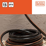Tuyau d'arrosage BLACK+DECKER 15 mètres - Ø19MM - PVC résistant - Arrosage du jardin, lavage de la voiture, remplissage de la piscine - Compatible avec tout robinet standard - Noir/Orange