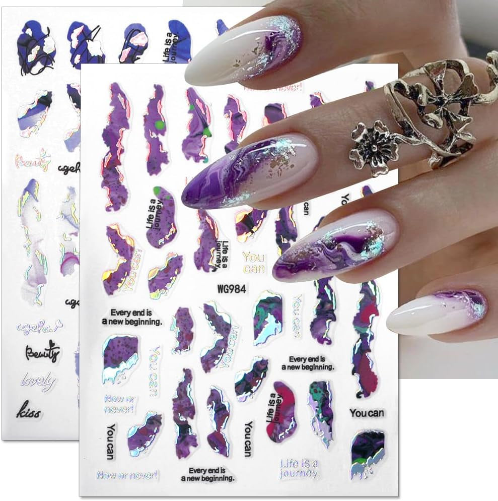 6 couleurs d'autocollants pour ongles en marbre, poudre bronzante argentée, autocollants pour ongles en marbre Bloom, autocollants pour ongles en marbre 3D, accessoires de conception, autocollants pour nail art, ensemble d'autocollants pour ongles