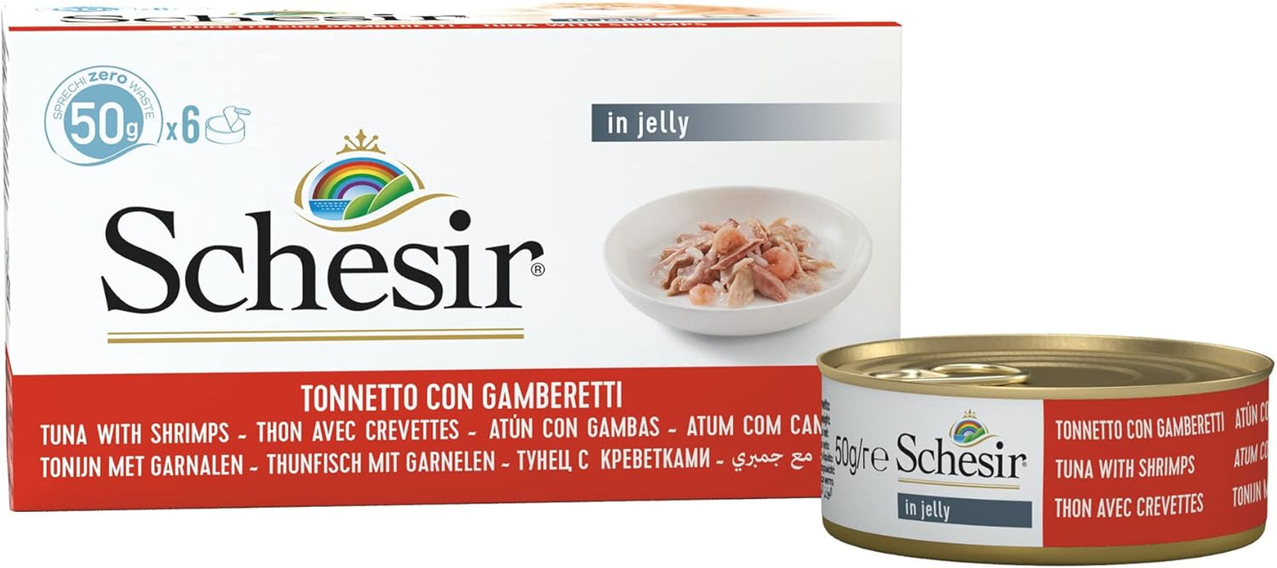Gelée de Crevettes au Thon pour Chats, Nourriture Humide pour Chats en Gelée, 8 x 6 Canettes x 50 g