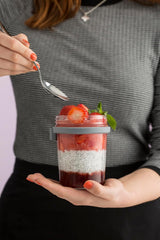Pot de petit-déjeuner Kilner avec cuillère / 350 ml, Ø 9,5 cm / 5 pièces | tasse de muesli à emporter / non toxique / récipient en verre avec couvercle pour muesli, porridge et yaourt / contenant d'avoine pour la nuit Naty Shop Boîtes de conservation des aliments