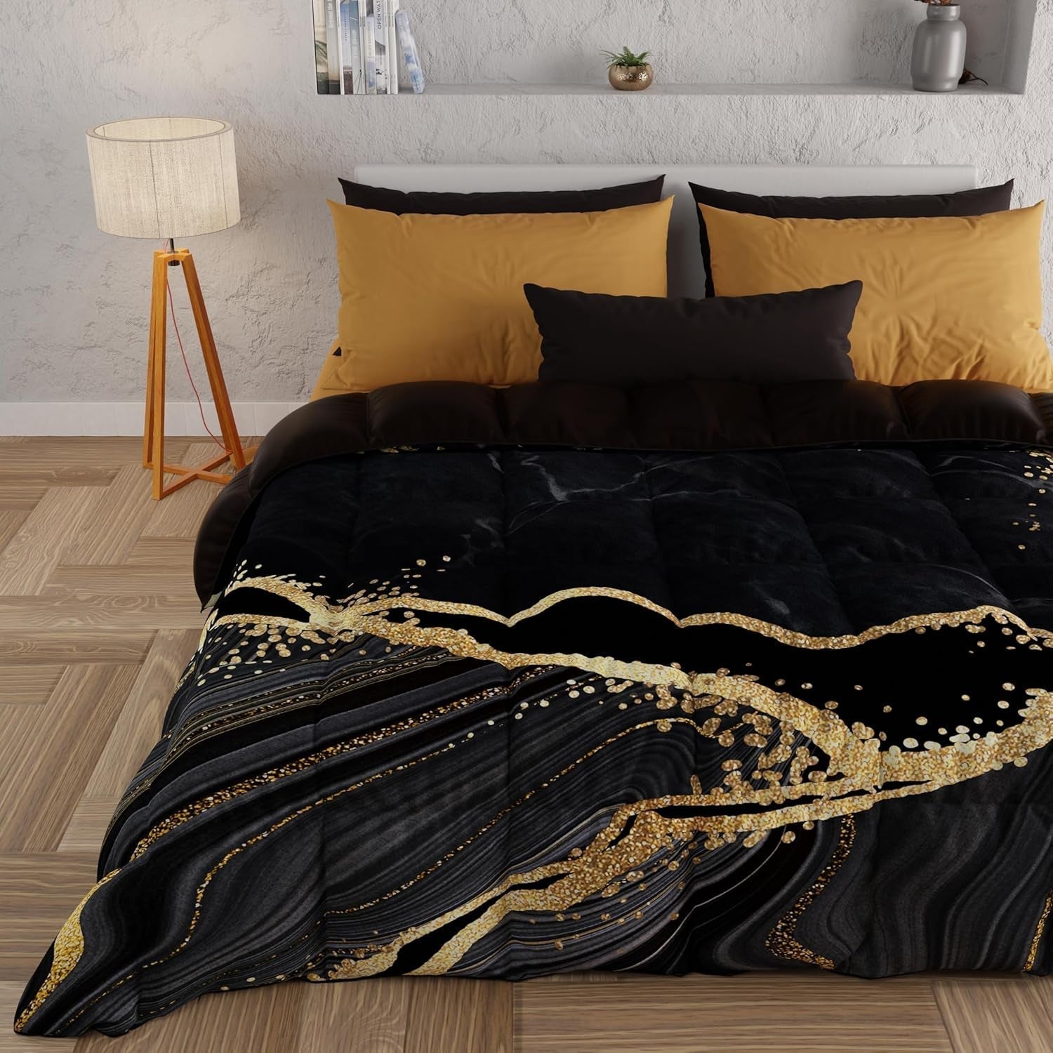 PETTI Artigiani Italiani - Couette d'hiver, Couette d'hiver, Couette simple, Double face, Impression monochrome et numérique, microfibre 100% antiallergique, Made in Italy Couettes et couettes Naty Shop Marbre noir Lit simple
