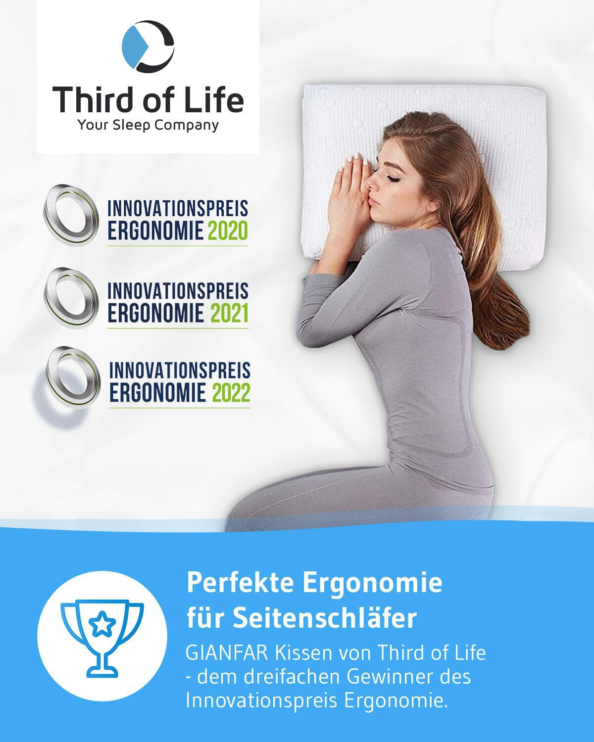 Oreiller pour dormir sur le côté GIANFAR | Oreiller orthopédique de soutien du cou | Mousse à mémoire de forme ultra fraîche contre les maux de gorge et les migraines | Couverture thermorégulatrice | Oreiller pour dormir sur le côté avec colonne cervicale 55X40X12/10 cm Oreillers orthopédiques cervicaux Naty Shop
