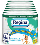 Regina Cartacamomilla - 8 rouleaux de papier toilette, 300 feuilles moelleuses, 3 épaisseurs, doux et ferme, emballage en papier recyclable