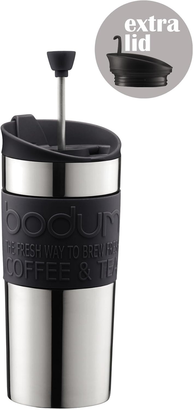 Bodum K11067-01 Travel Press Cafetière noire en acier inoxydable avec couvercle de rechange 350 ml