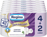 Regina Feeling - 42 rouleaux de papier toilette, 175 feuilles à trois couches, extrait naturel de coton et parfum délicat, emballage en plastique recyclé à 60%, papier certifié 100% Fsc