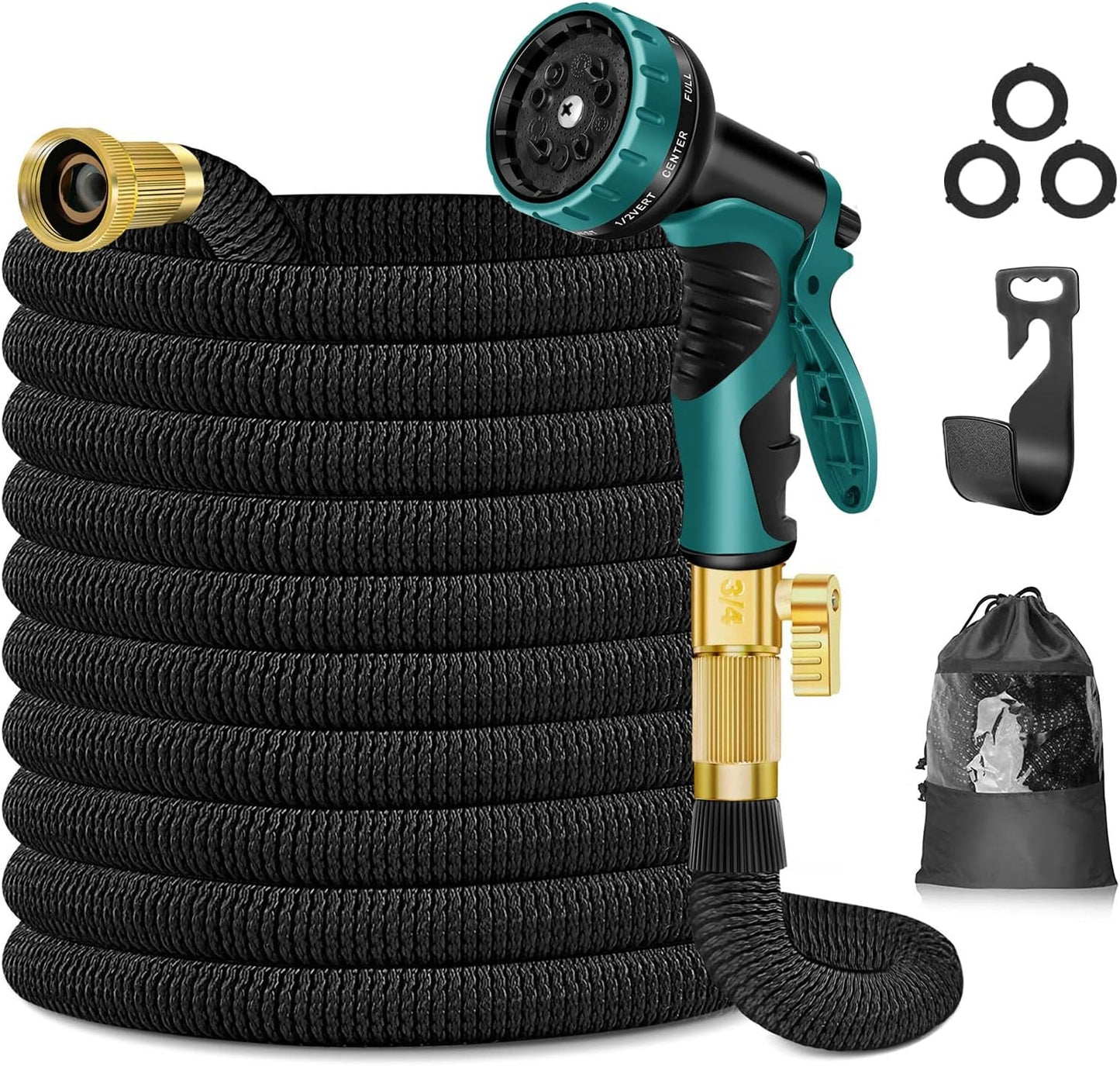 Tuyau d'arrosage 30 m Tuyau d'arrosage 10 Voies Pistolet pulvérisateur et raccords en Laiton Massif Tuyau Flexible Tuyau d'arrosage Extensible Noir 30 m