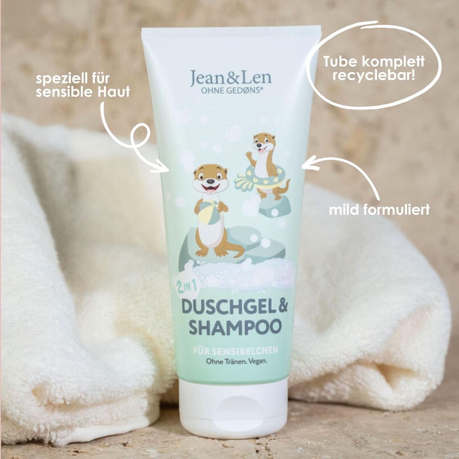 Jean & Len 2 en 1, Gel douche et shampoing pour enfants sensibles, 200 ml Douche et bain Naty Shop