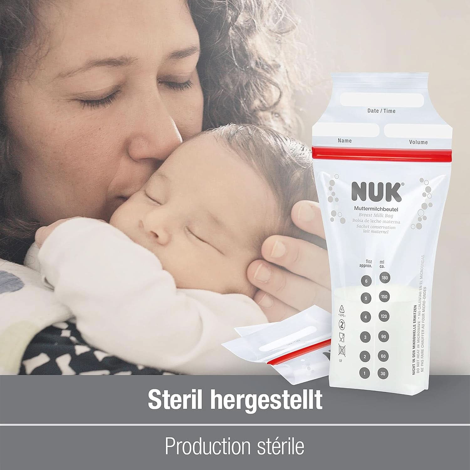 Sacs de lait maternel NUK, peu encombrants et utilisables immédiatement, 180 ml, 25 pcs, transparents Accessoires Alimentation et Allaitement Bebe Naty Shop