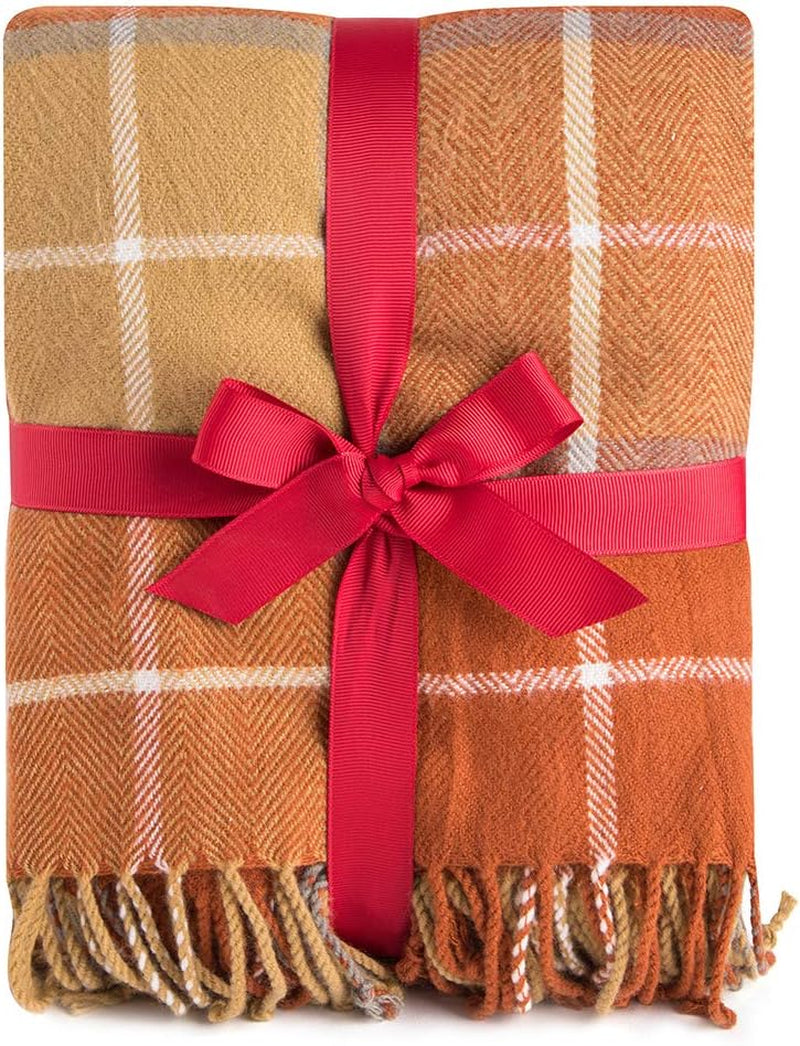 G Lake Couverture à carreaux orange en acrylique doux réversible à franges colorées, cadeau pour décorations de Noël 127 cm de large x 170,2 cm L-lits et couvertures orange citrouille G Lake